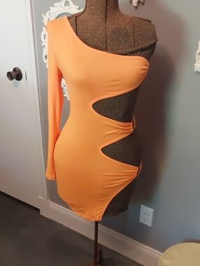 SHEIN One-Shoulder Cutout Mini Dress in Orange